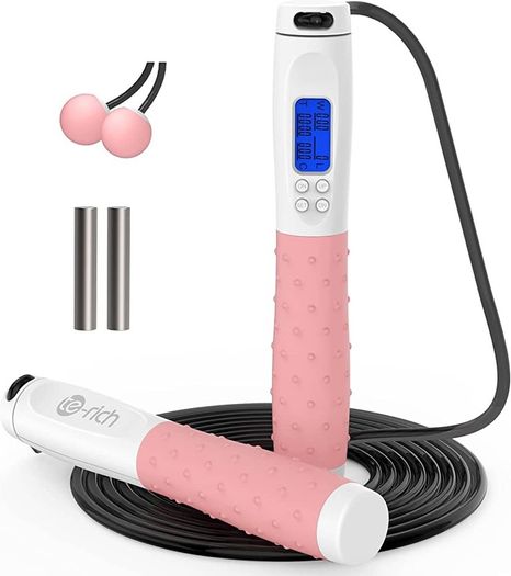 Skipping Rope Adult Fitness, Digital Speed Jump Rope with Counter [Ropeless for Indoor Use] for Women Men and Kids, Weighted Handles, Adjustable Rope, Exercise Equipment for Crossfit Boxing (FREE SHIPPING)