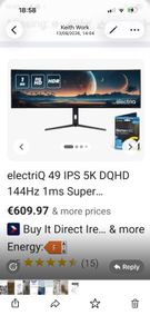New in box electriQ 49 IPS 5K DQHD curved gaming monitor