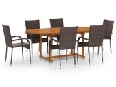 7 Piece Garden Dining Set Poly Rattan Brown
