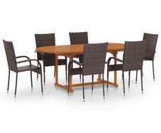 7 Piece Garden Dining Set Poly Rattan Brown