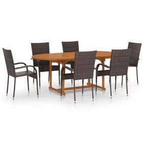 7 Piece Garden Dining Set Poly Rattan Brown