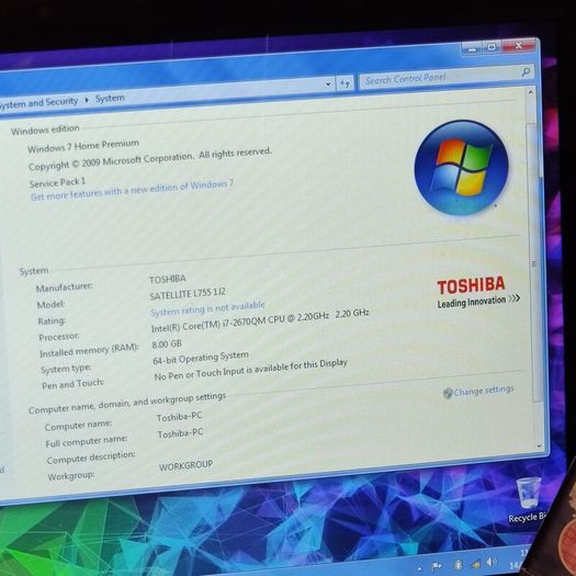 Intel i7 Toshiba Satellite Windows 7 Laptop for Old games/software 2000s era