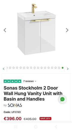 Sonas Stockholm 2 door Wall Hung Vanity Unit With Basin and Handle