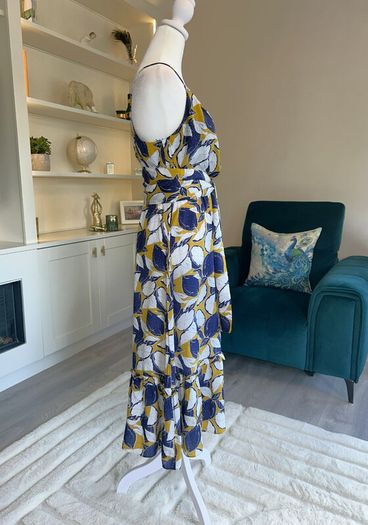 Whistles Ladies Dress in Navy, Yellow, and White with Thin Straps Size: UK 10 / EU 38
