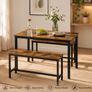 Industrial Dining Table Set with 2 Benches Kitchen Dining Set Rustic Breakfast Table for 4 Image 9