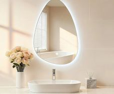 Bathroom Mirror with LED Lights,Electric Vanity Mirror with Backlit Lights, Asymmetrical, Wall Mounted Dimmable 3 Color Lighting, IP54, Vertically Only
