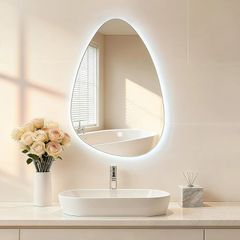 Bathroom Mirror with LED Lights,Electric Vanity Mirror with Backlit Lights, Asymmetrical, Wall Mounted Dimmable 3 Color Lighting, IP54, Vertically Only