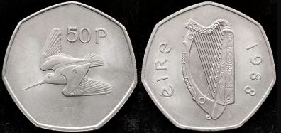 [#441] - Ireland 1988 | Irish 50p | 50 Pence | Woodcock | KM.24