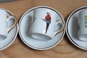 3 x bird's coffee cups and saucers