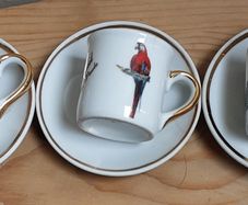 3 x bird's coffee cups and saucers