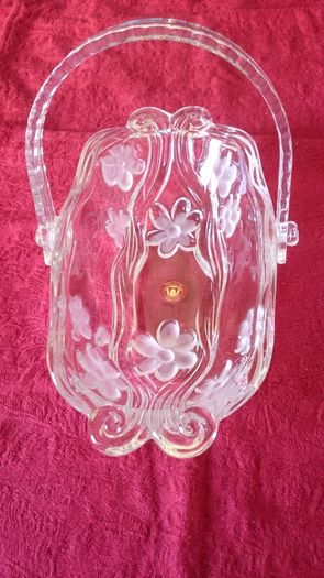 Vintage Original Waltherglas Germany 10 Inch Long Art Deco Glass Basket