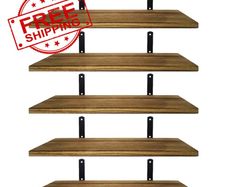 NEW SALE | Shelves Wood Wall Mounted Shelf, Rustic Shelves Set of 5 Light brown