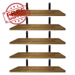 NEW SALE | Shelves Wood Wall Mounted Shelf, Rustic Shelves Set of 5 Light brown