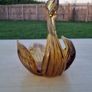 Vintage Amber Hand Blown Glass Swan Center Piece Dish Image 2