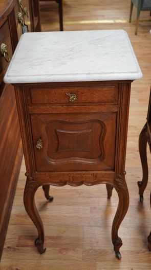Pair of Antique Oak Marble Top Bedside Cabinets