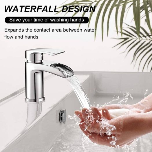 FREE EXPRESS SHIPPING Basin Taps Waterfall Mixers Bathroom Sink Mixer Tap Semi-open with UK Hoses Chrome Brass
