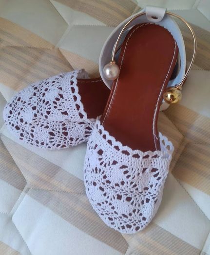 White Crochet Slip-on Sandals