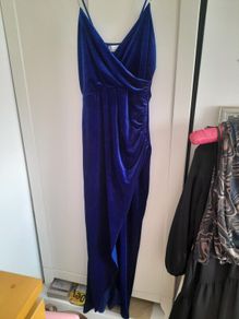 ladies crush velvet strappy low cut evening dress