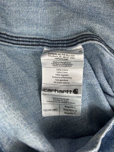 Vintage Carhartt Pearl Snap Button Heavyweight Denim Shirt Mens Large