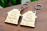2x Our First Home Personalised Couples Keyring, House Warming Key Chain, Moving House Gift, New Home Keyrings, His &amp; Hers Keyring Homeowner