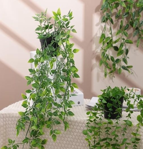 Fake Ivy Potted Plant Outdoor Artificial Trailing Fake Ivy Vines Decor Faux Hanging Plant with Pot Greenery for Home Decor Garden Wall Indoor