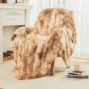 Faux Fur Blanket, Super Soft, Thick and Elegant, Fluffy Microfiber Fleece Blanket, Warm Cozy Reversible Throw, Tie Dye Brown, 130 x 150 cm