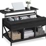 Coffee Table, Height-Adjustable Living Room Table, Coffee Table, Open and Hidden Storage Space, X-Struts, 60 x 100 x (48-62) cm, Anthracite Grey/Black Image 6