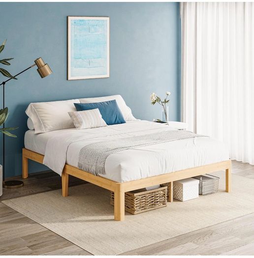 Bamboo Wood King Size Bed Frame with Metal Slats Support