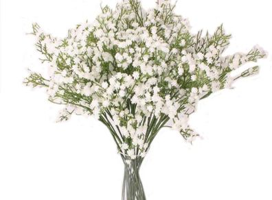 5Pcs Artificial Flowers, Fake Flowers Silk Plastic Artificial Gypsophila Realistic Flower Arrangements Wedding Decoration Table Centerpieces(White)
