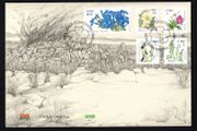 2005 Ireland Irish Wild Flowers Sixth Definitive Stamps (1c Bloody Crane's-bill, 2c Irish Orchid, 7c Fly Orchid, 10c Moutain Avents and E10 Spring Gentian) An Post First Day Cover (FDC)