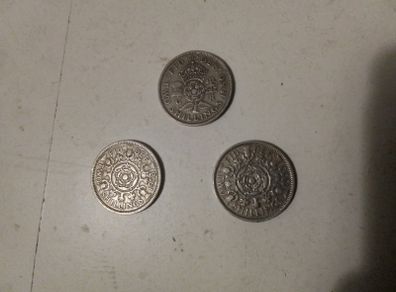 3.UK Two Shilling Coins.