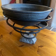 Handcrafted Irish stoneware bowl and iron stand