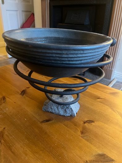 Handcrafted Irish stoneware bowl and iron stand
