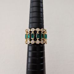 Art Deco Style Emerald Stone Crystal Statement Gold Ring