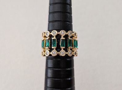 Art Deco Style Emerald Stone Crystal Statement Gold Ring