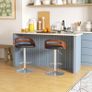 Set of 2 Contemporary Design Bar Stools Adjustable Seat Height 360 Swivel PU Synthetic Upholstery Black Slatted Wood-Effect Backrest Image 9