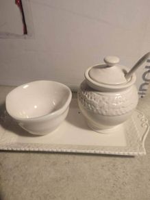 Ivery Rectangle Tray With Hony / Jam Jar And Butter Bowl.