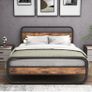 King Size Bed Metal Platform Bed Frame with Wood Headboard Image 7