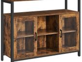 _sideboard, kitchen cabinet, storage cabinet with 2 transparent glass doors, adjustable shelves, for kitchen, dining room, 100 x 35 x 80 cm, industrial style, vintage brown-black