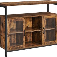 _sideboard, kitchen cabinet, storage cabinet with 2 transparent glass doors, adjustable shelves, for kitchen, dining room, 100 x 35 x 80 cm, industrial style, vintage brown-black