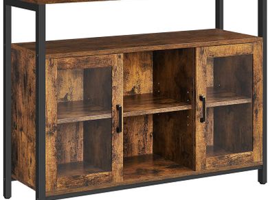 _sideboard, kitchen cabinet, storage cabinet with 2 transparent glass doors, adjustable shelves, for kitchen, dining room, 100 x 35 x 80 cm, industrial style, vintage brown-black