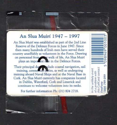 1997 Ireland 100 unit 50th Anniversary (1947-1997) of An Slua Muiri (Schlumberger SC7) Call Card Mint in packaging. Telecom Eireann card number 1176.