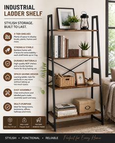 Ladder Bookcase storage shelves 4 tier
