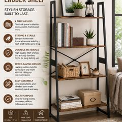 Ladder Bookcase storage shelves 4 tier