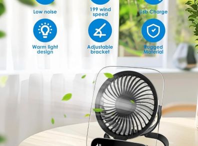 New. Rechargeable Desk Fan 199 Speed LED Light Adjustable Angle Quiet Brushless Motor (Free Delivery)