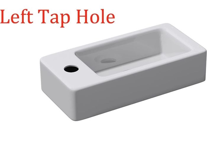 Bathrooms Small Cloakroom Basin - Wall Mounted Basin - Rectangular Countertop Basin - One Left Hand Tap Hole- 370 x 180 x 90mm (FREE POSTAGE)