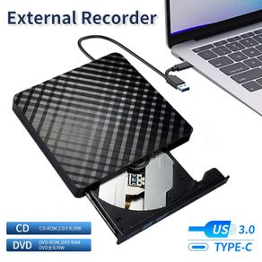 2 in 1 USB 3.0 Type C External DVD RW ROM CD Player Writer Reader Optical Drives for Laptop Desktop Computer Portable DVD Burner