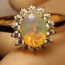 Gold Plated Sterling Silver Rare Facet cut Ethiopian Welo Opal and Lab Grown Moissanite Oval Cluster Ring Image 9