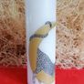 Hand decorated decoupage unscented large white pillar candle with leopard&crescent print Image 5