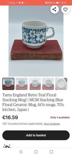 4 vintage Tams teacups 70s print